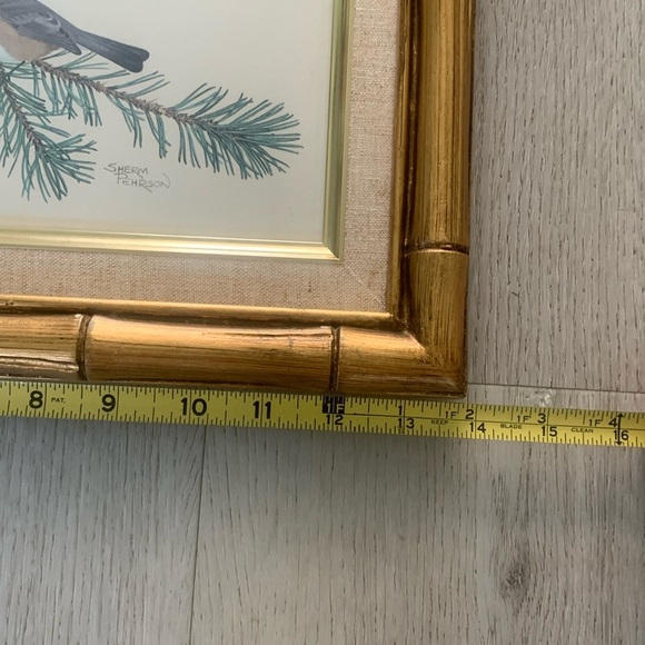 Sherm Pehrson Bird Prints Set of 3 wall art decor‎ bamboo wooden frames gold - Picture 10 of 16